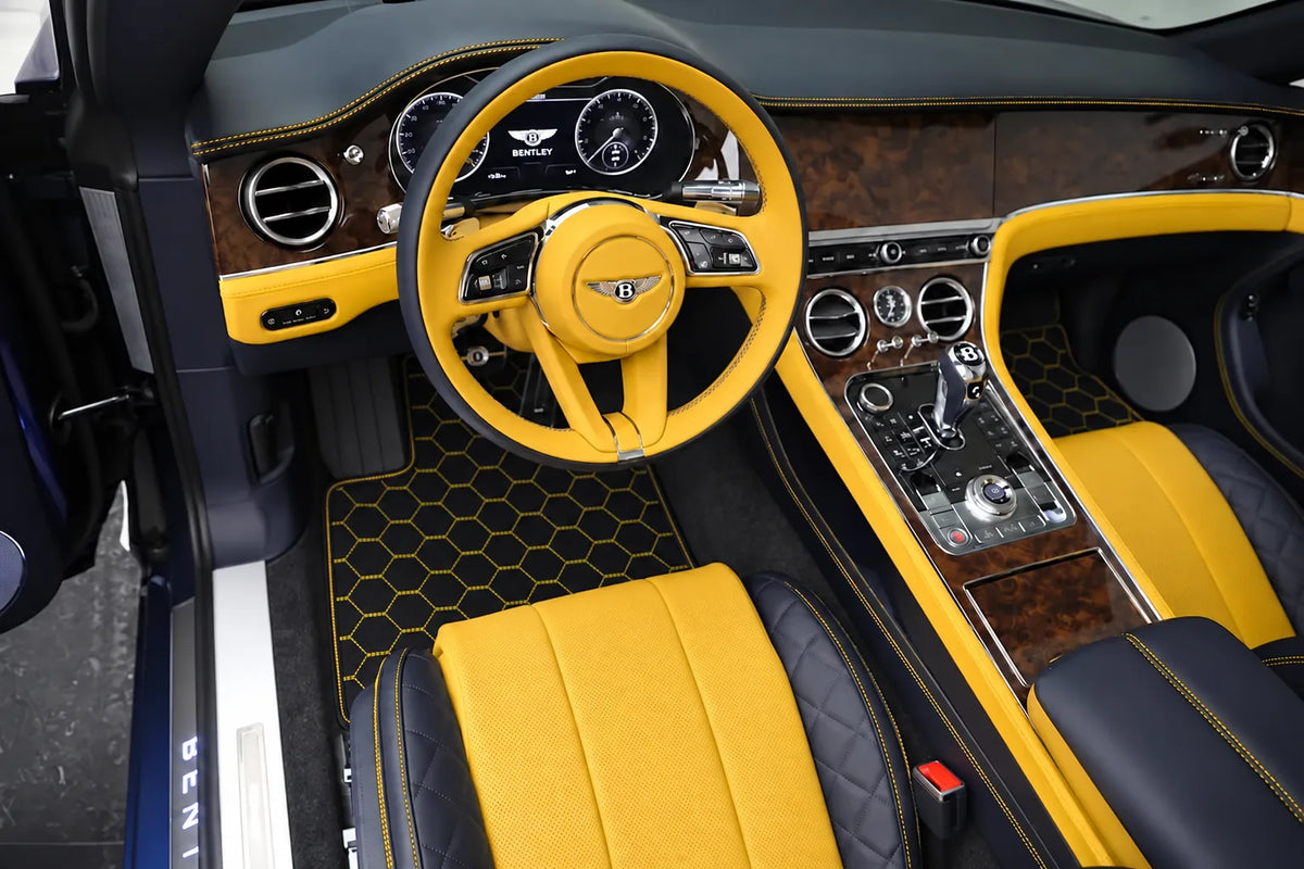 Customizable Leather Floor Mats with Symmetrical Hex Pattern for Bentley Continental GTC (2018-2023) inside the vehicle
