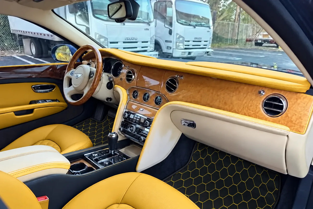 Customizable Leather Floor Mats with Vertical Hex Pattern for Bentley Mulsanne (2010-2020) inside the vehicle