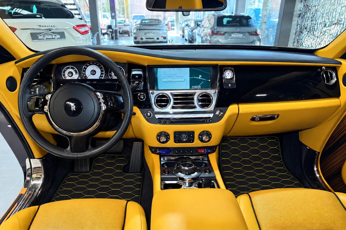 Customizable Leather Floor Mats with Viper Hex Pattern for Rolls Royce Wraith (2013–2023) inside the vehicle
