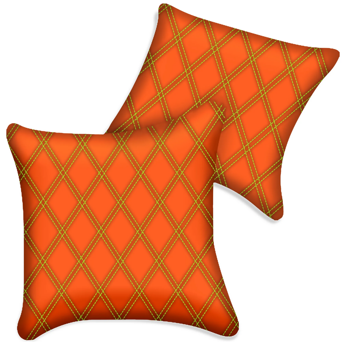 Customizable Orange Leather Pillows Set of 2 for All Vehicles | Double Diamond Pattern
