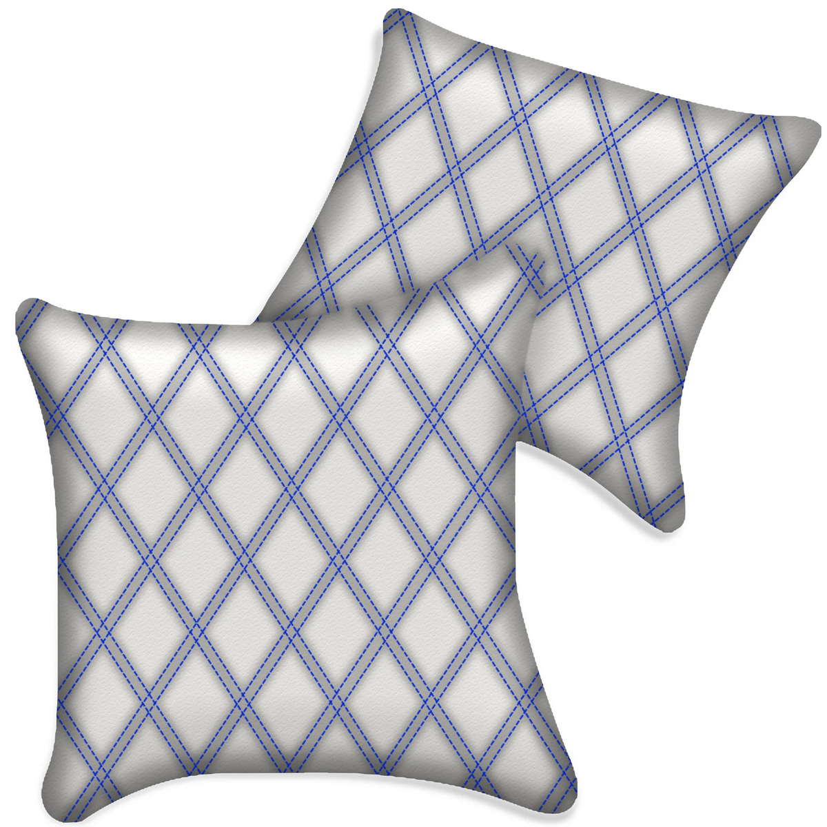 Customizable White Leather Pillows Set of 2 for All Vehicles | Double Diamond Pattern