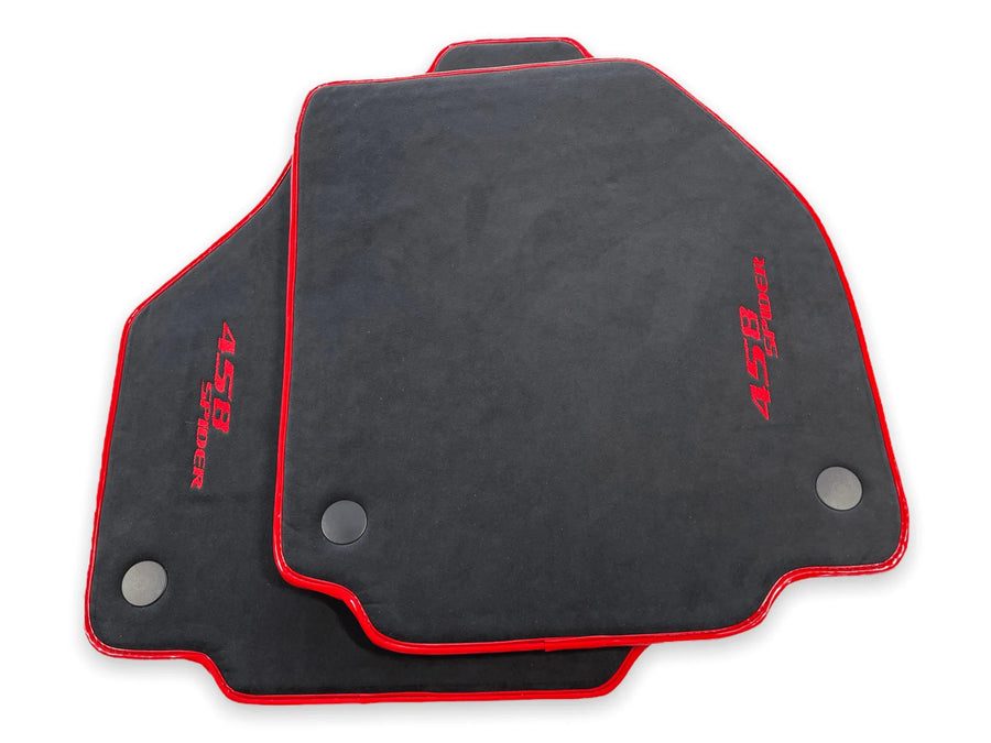 Floor Mats For Ferrari 458 Spider (2012-2015) Alcantara Leather Red Trim - AutoWin