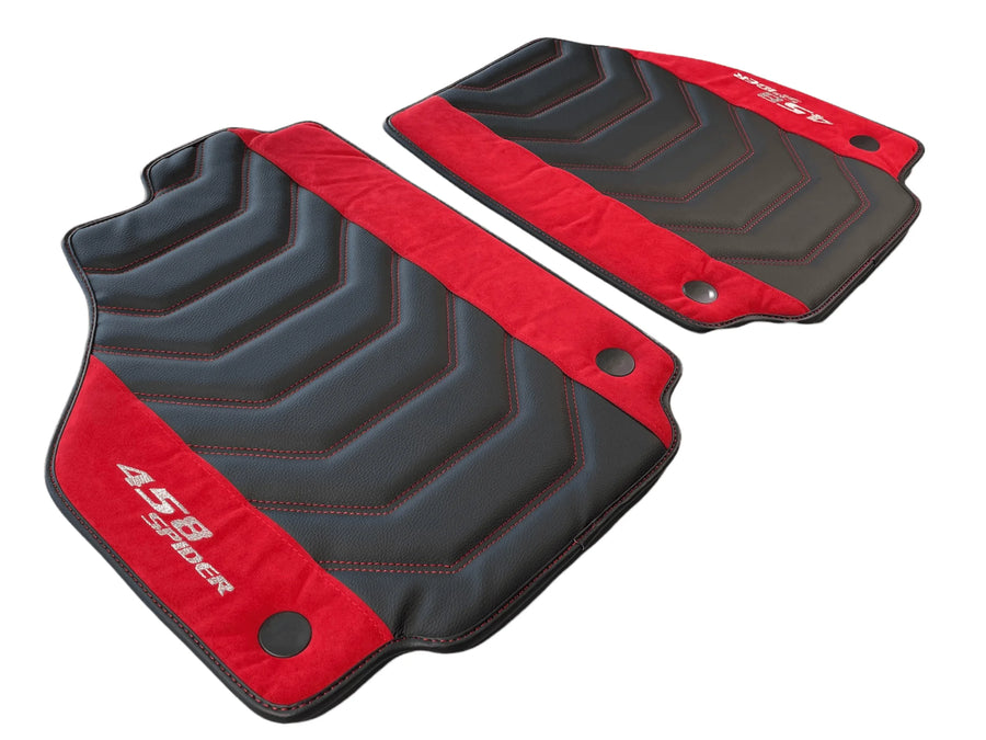 Floor Mats For Ferrari 458 Spider 2012-2015 Leather With Red Alcantara - AutoWin