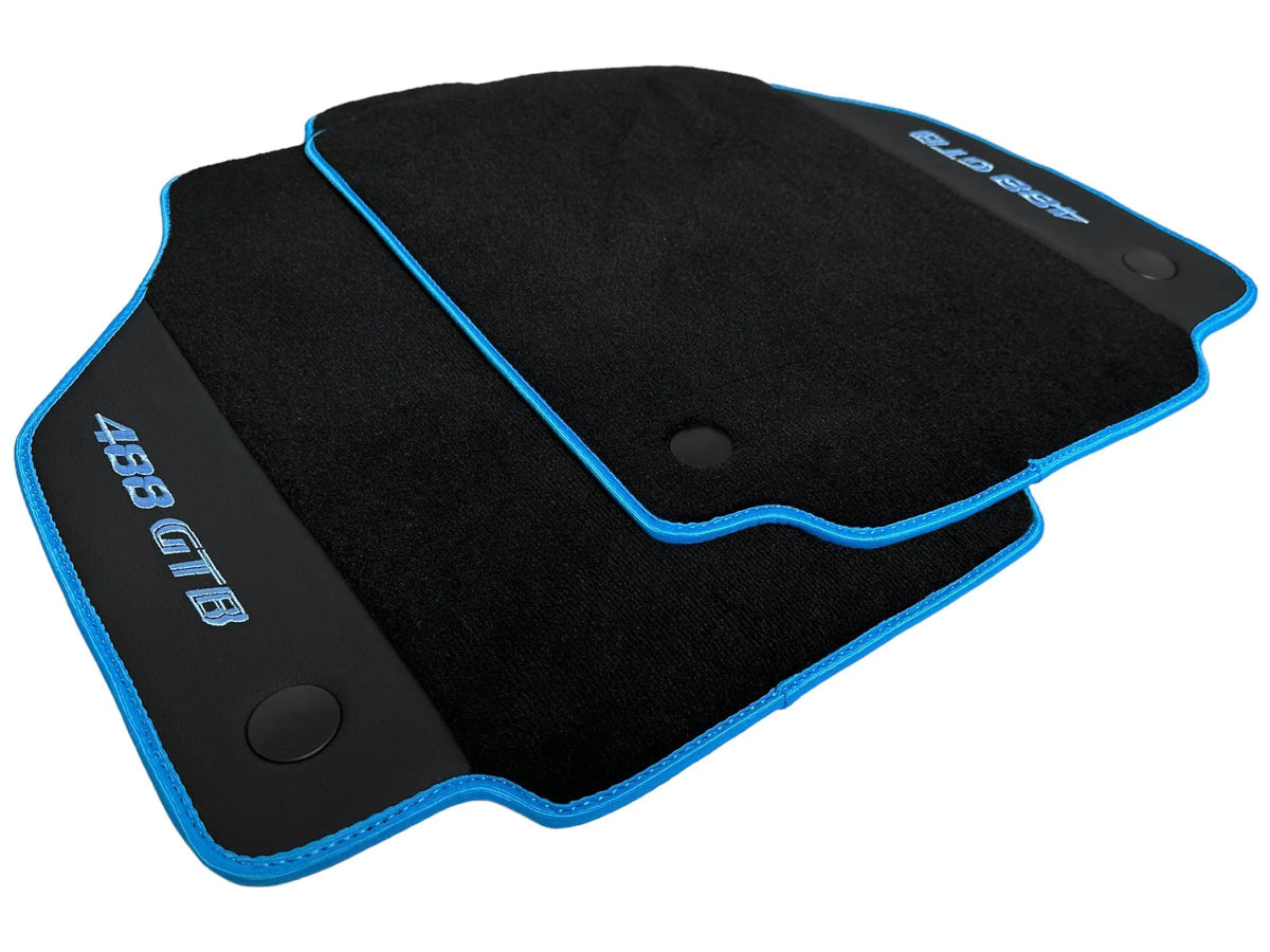 Floor Mats For Ferrari 488 GTB 2015-2022 Alcantara Leather Light Blue Trim - AutoWin