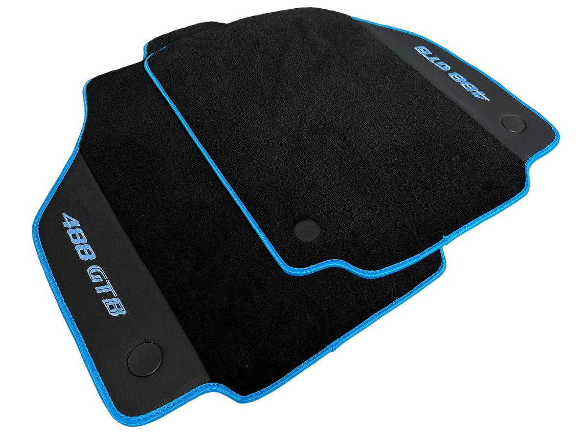 Floor Mats For Ferrari 488 GTB 2015-2022 Alcantara Leather Light Blue Trim - AutoWin