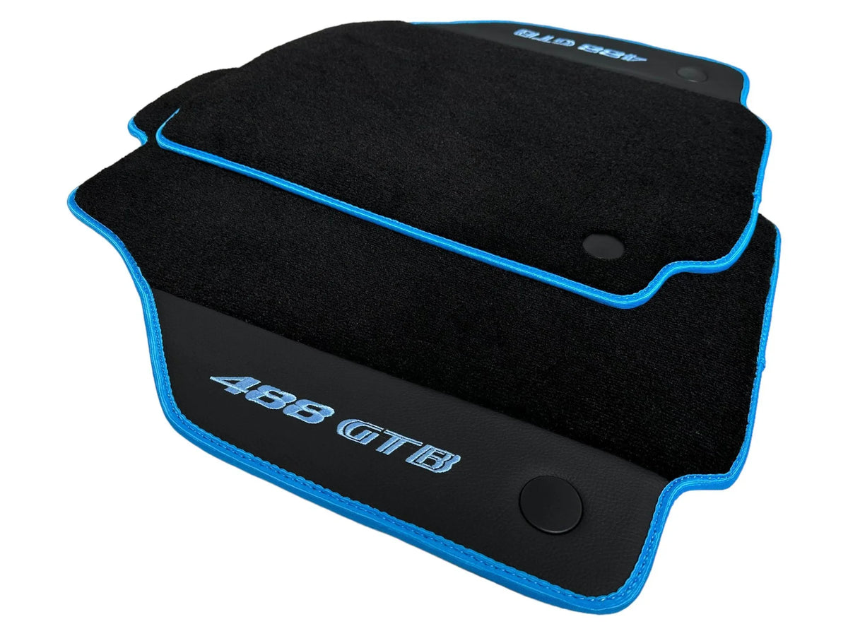 Floor Mats For Ferrari 488 GTB 2015-2022 Alcantara Leather Light Blue Trim - AutoWin