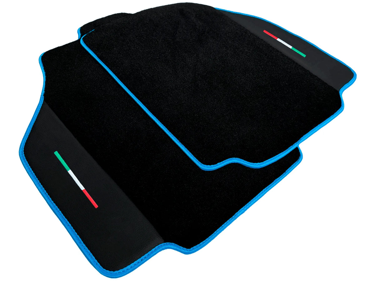 Floor Mats For Ferrari 488 Pista Spider (2019-2021) Alcantara Leather | Light Blue Trim