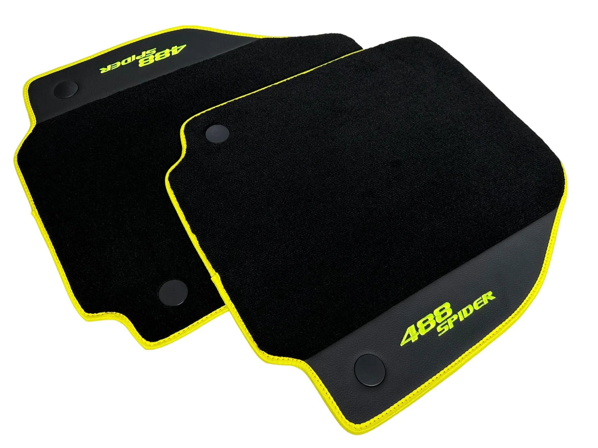 Floor Mats For Ferrari 488 Spider 2015-2022 Leather and Yellow Trim - AutoWin