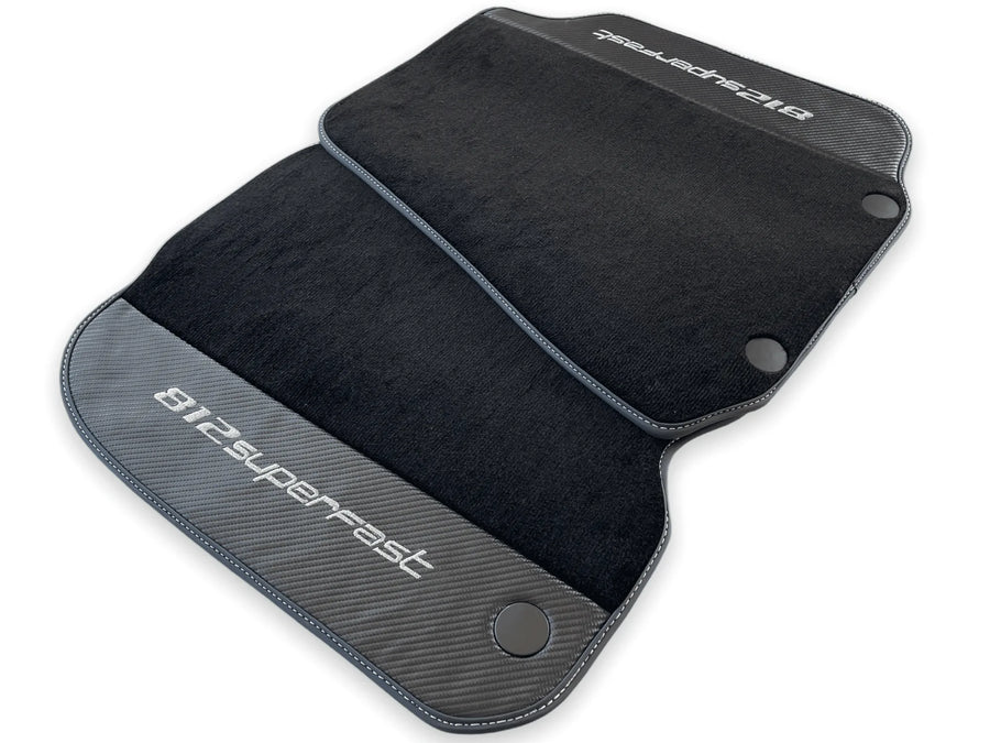 Floor Mats For Ferrari 812 Superfast Carbon Fiber And Black Carpet - AutoWin