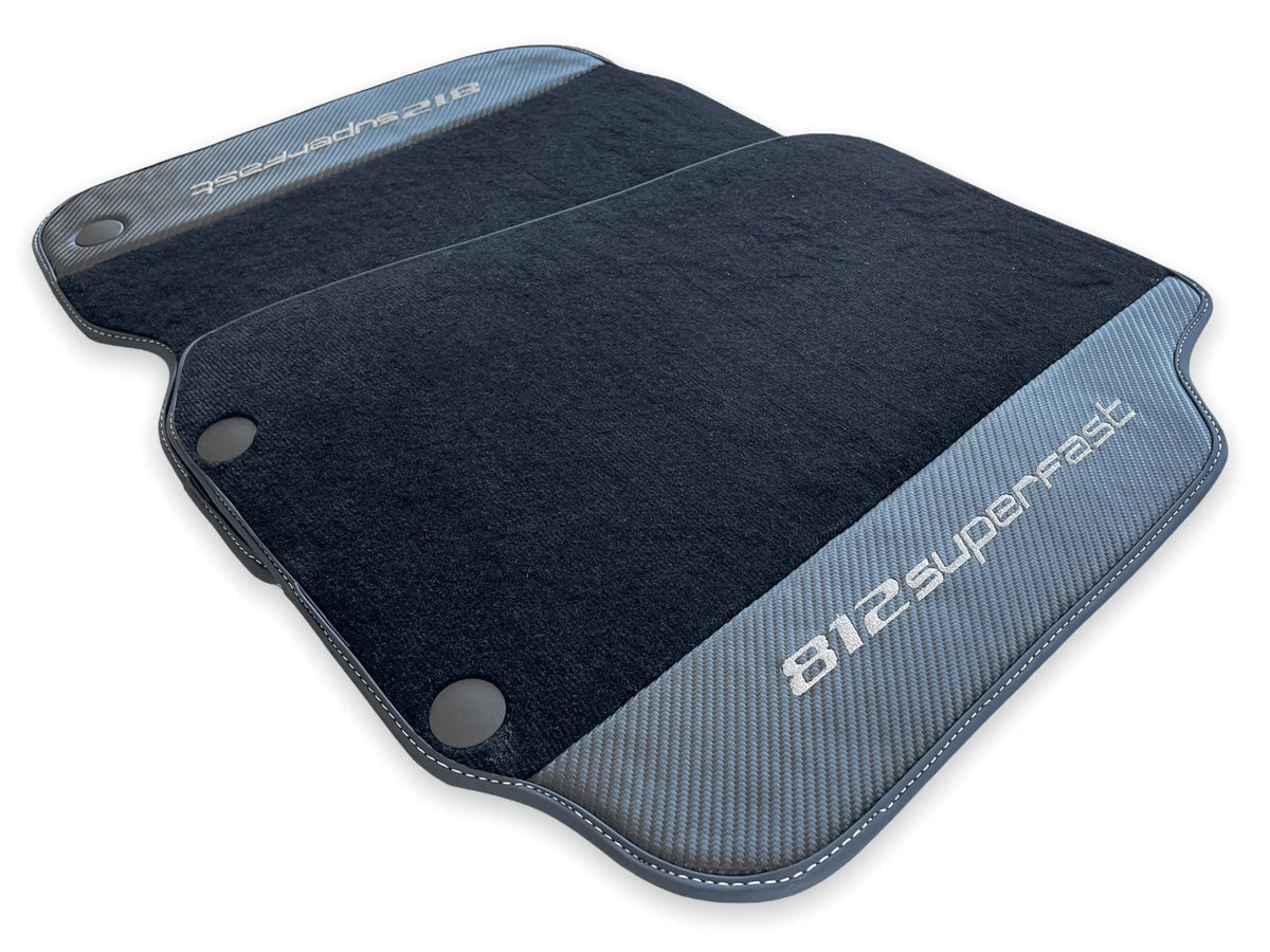 Floor Mats For Ferrari 812 Superfast Carbon Fiber And Black Carpet - AutoWin
