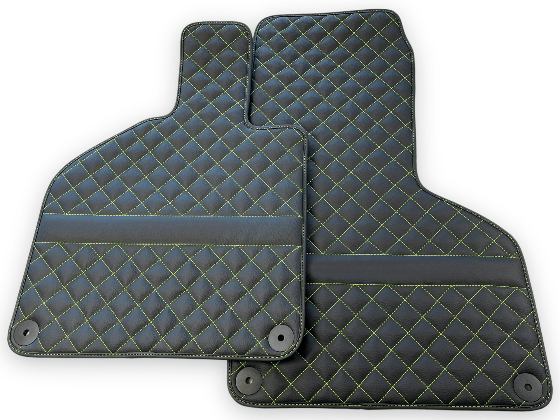 Custom Black Leather Floor Mats for Lamborghini Huracan Perfomante | Green Stitching