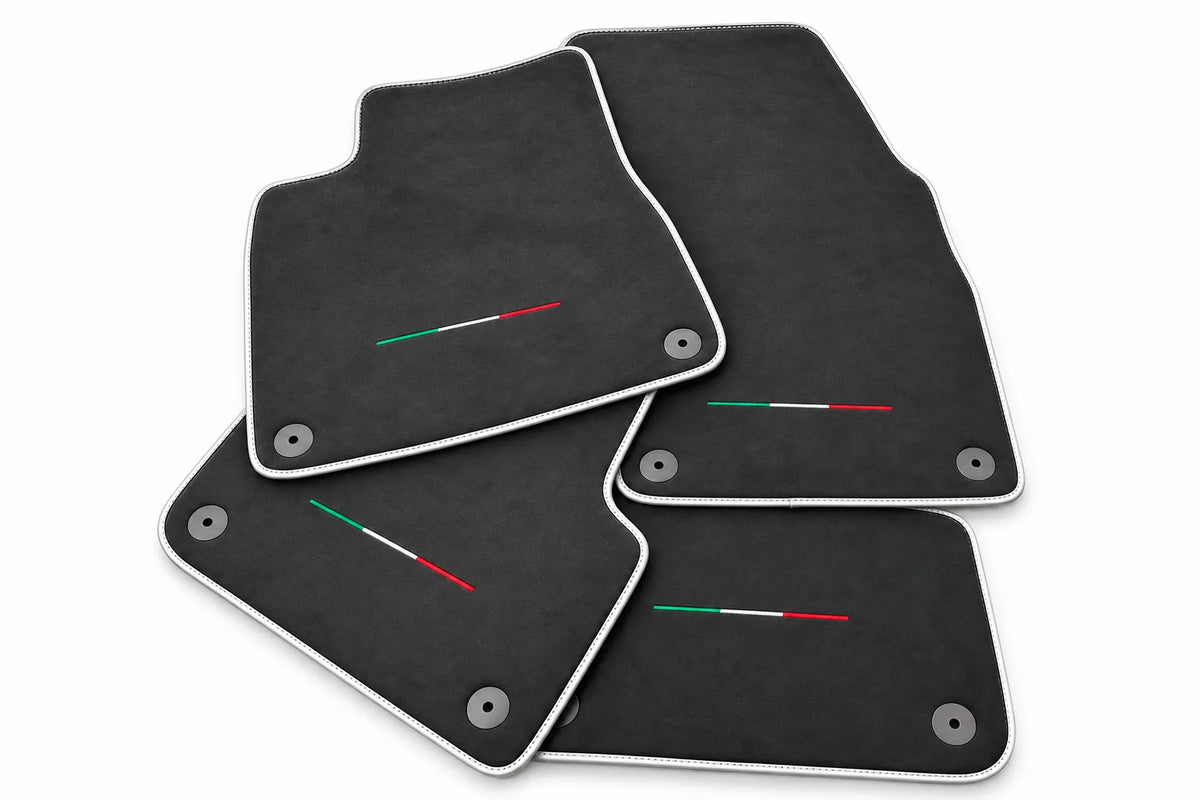 Floor Mats For Lamborghini Urus Alcantara Leather With Yellow Stitching White trim