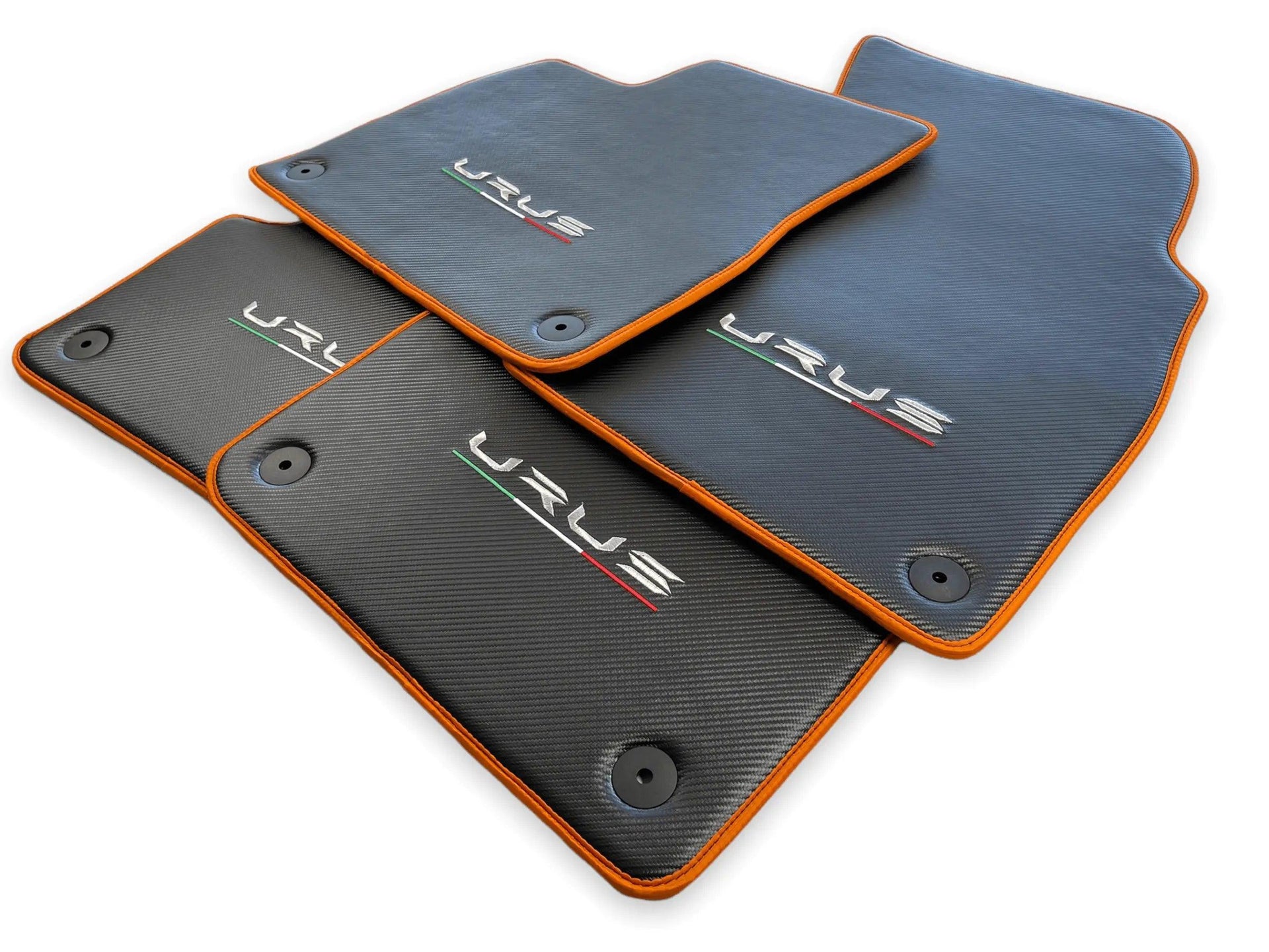Floor Mats For Lamborghini Urus Carbon Leather Tailored Orange Trim - AutoWin