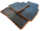Floor Mats For Lamborghini Urus Carbon Leather Tailored Orange Trim - AutoWin
