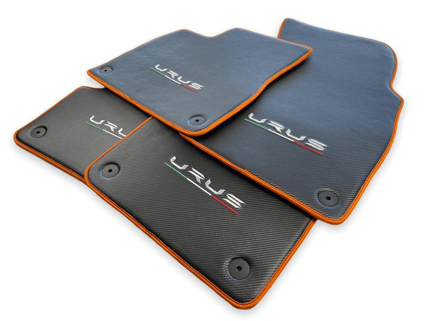 Floor Mats For Lamborghini Urus Carbon Leather Tailored Orange Trim - AutoWin