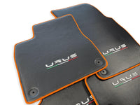 Floor Mats For Lamborghini Urus Carbon Leather Tailored Orange Trim - AutoWin