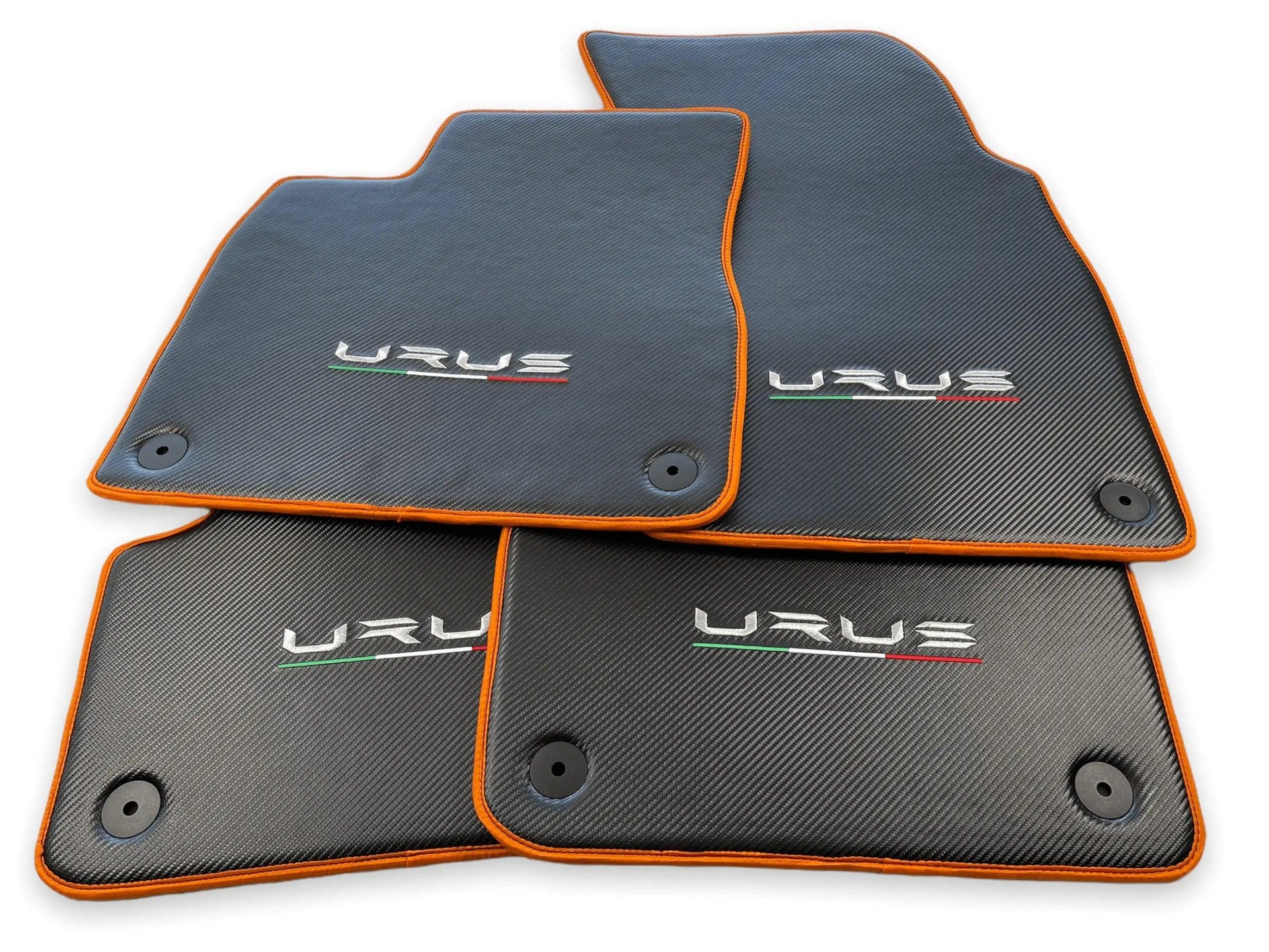 Floor Mats For Lamborghini Urus Carbon Leather Tailored Orange Trim - AutoWin