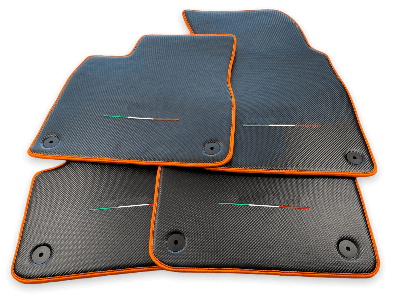 Floor Mats For Lamborghini Urus Carbon Leather Tailored Orange Trim - AutoWin