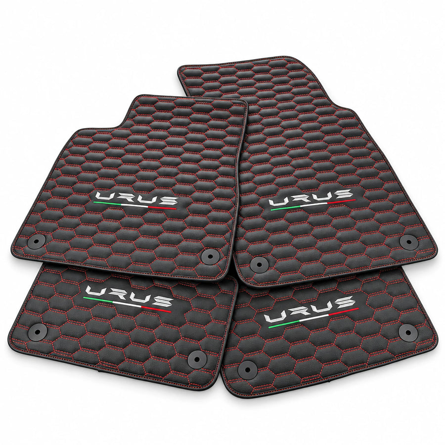 Floor Mats For Lamborghini Urus Leather Red Stitching - AutoWin