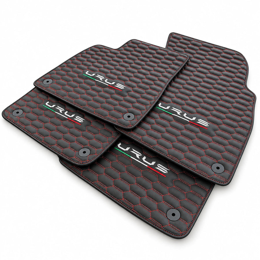 Floor Mats For Lamborghini Urus Leather Red Stitching - AutoWin