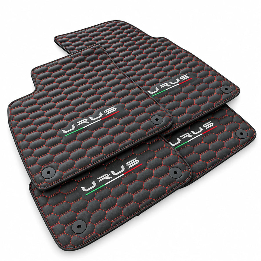 Floor Mats For Lamborghini Urus Leather Red Stitching - AutoWin