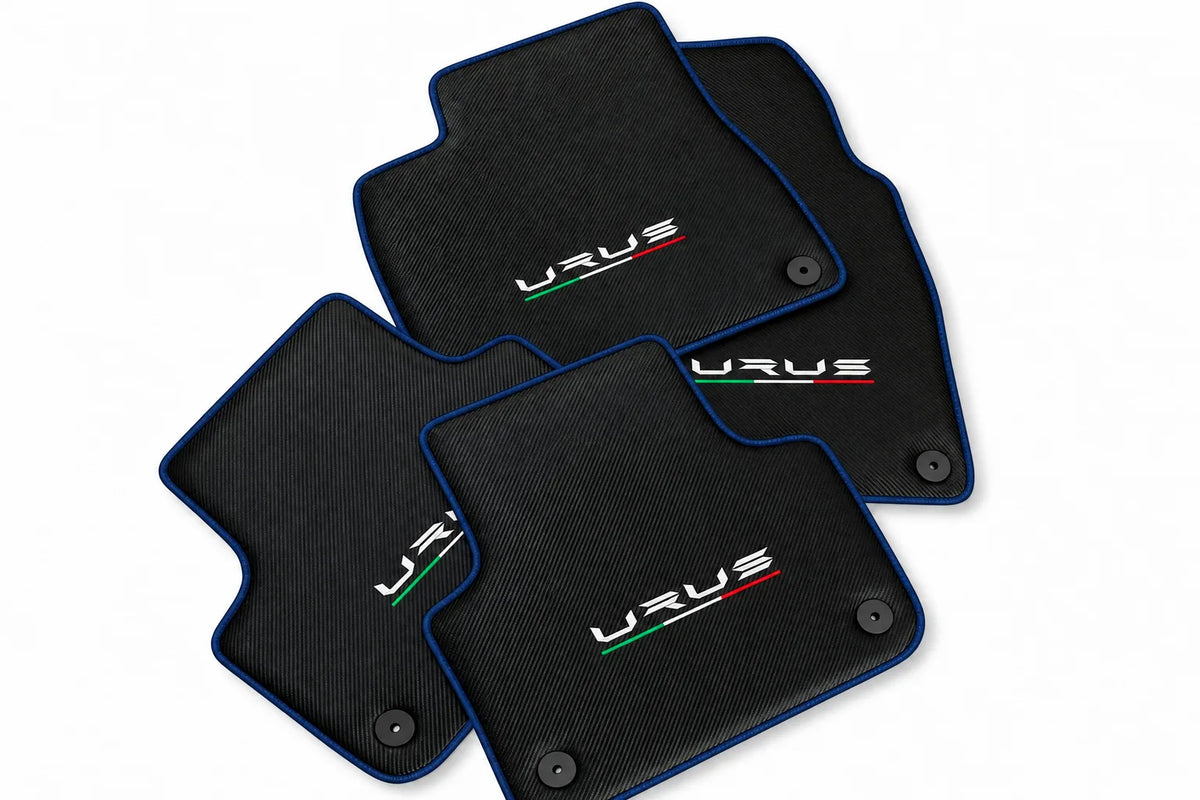 Floor Mats For Lamborghini Urus Made From Carbon Fiber Leather Dark Blue trim