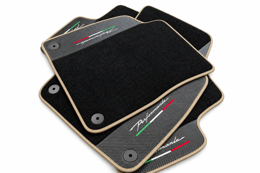 Floor Mats For Lamborghini Urus Performante With Carbon Leather Beige trim