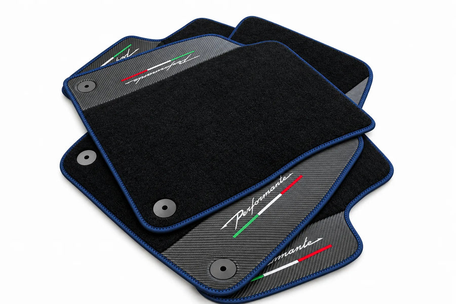 Floor Mats For Lamborghini Urus Performante With Carbon Leather Dark Blue trim