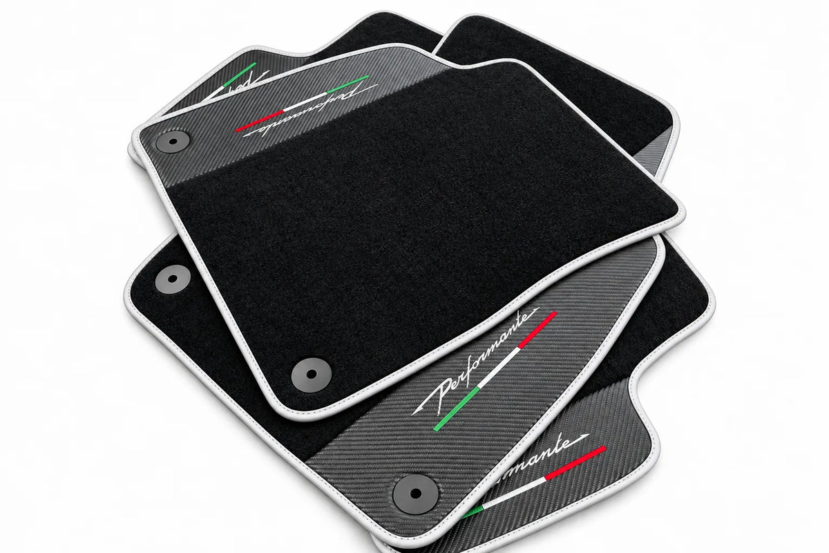 Floor Mats For Lamborghini Urus Performante With Carbon Leather White trim