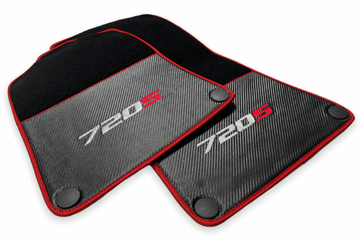Floor Mats For McLaren 720S Black Tailored Carpets With Carbon Red trim
