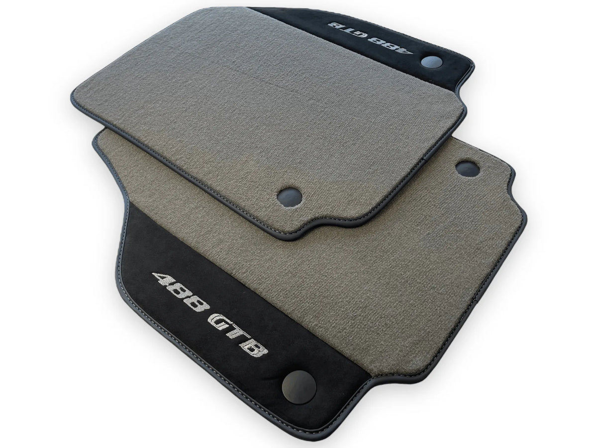 Gray Floor Mats For Ferrari 488 GTB 2015-2022 Carpets With Alcantara Leather - AutoWin