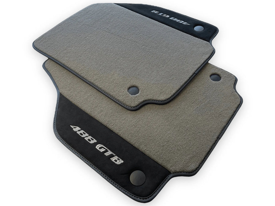Gray Floor Mats For Ferrari 488 GTB 2015-2022 Carpets With Alcantara Leather - AutoWin