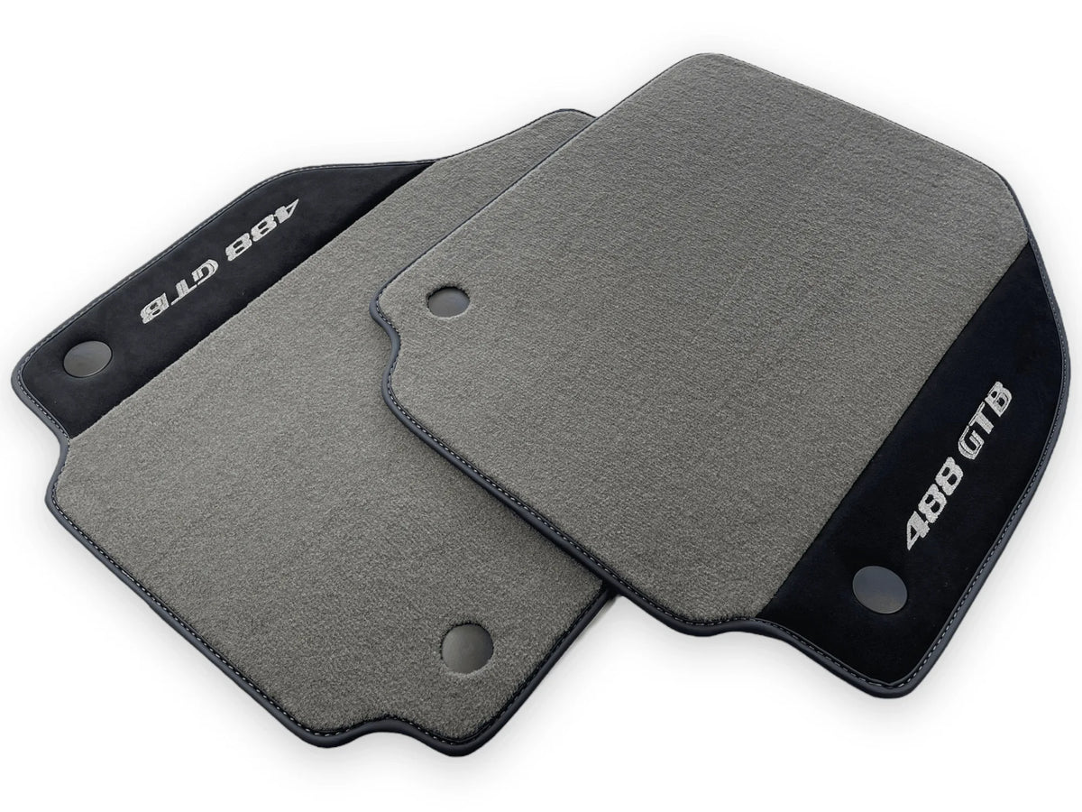 Gray Floor Mats For Ferrari 488 GTB 2015-2022 Carpets With Alcantara Leather - AutoWin