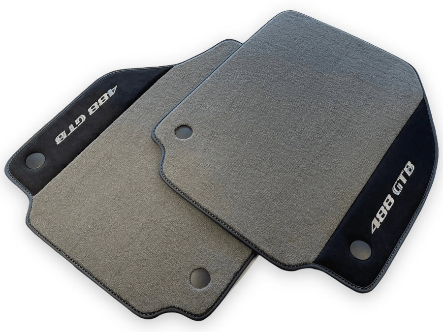 Gray Floor Mats For Ferrari 488 GTB 2015-2022 Carpets With Alcantara Leather - AutoWin