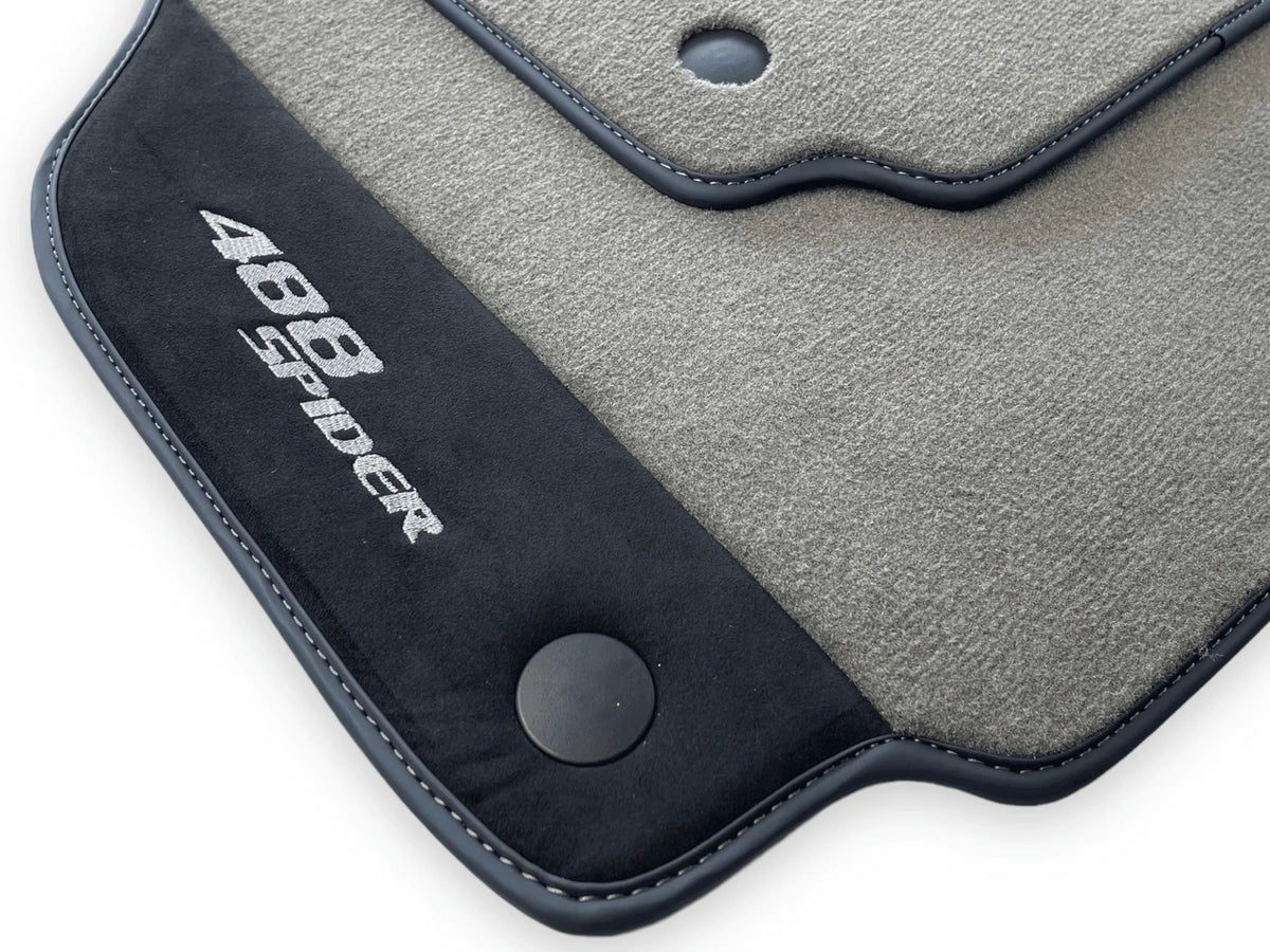 Gray Floor Mats For Ferrari 488 Spider 2015-2022 Alcantara Leather - AutoWin