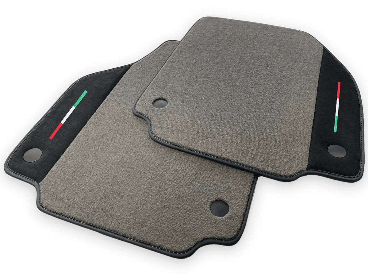 Gray Floor Mats For Ferrari 488 Spider (2016-2022) Carpets With Alcantara Leather | Italian Flag - AutoWin