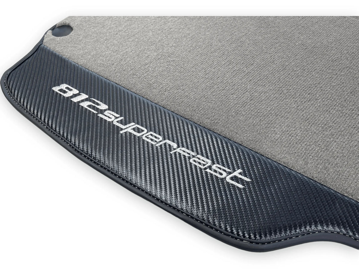 Gray Floor Mats For Ferrari 812 Superfast With Carbon Fiber Leather - AutoWin