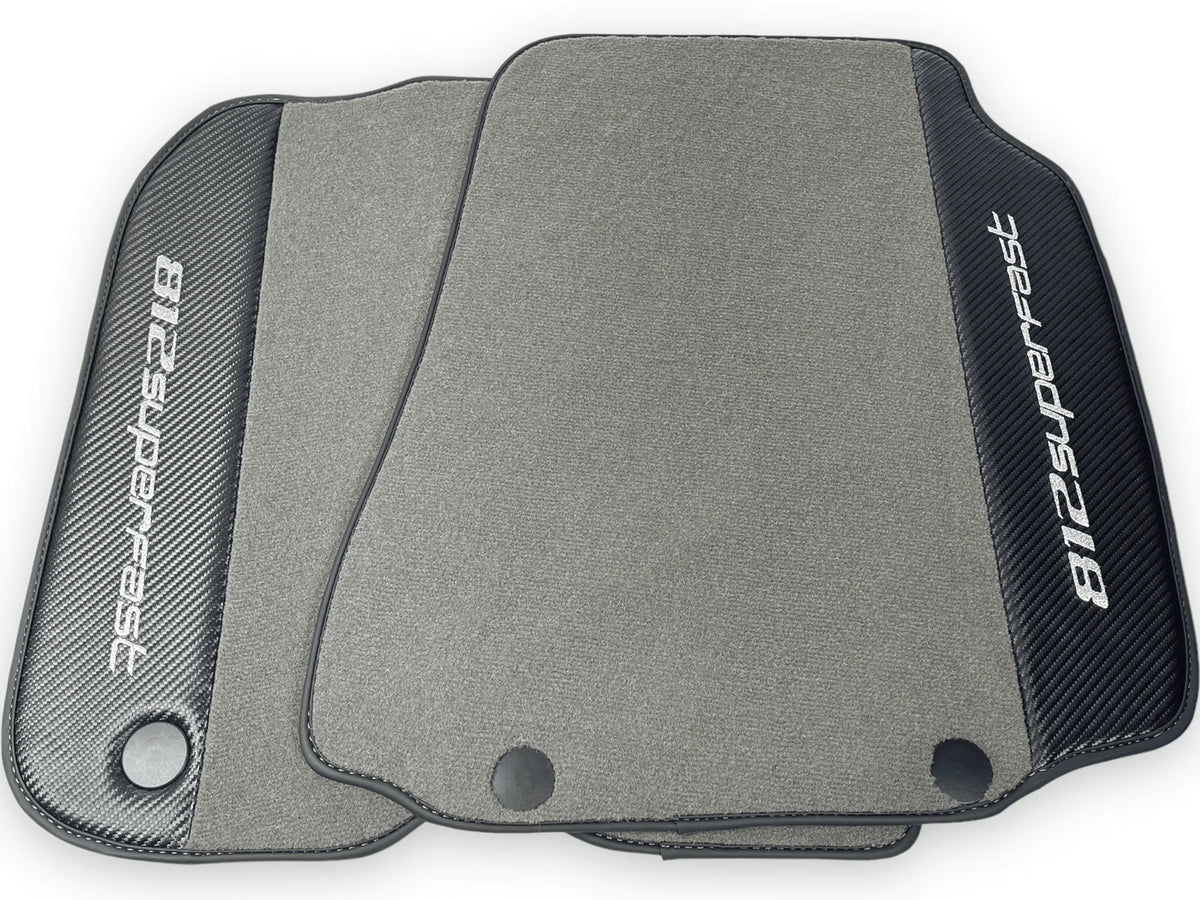 Gray Floor Mats For Ferrari 812 Superfast With Carbon Fiber Leather - AutoWin