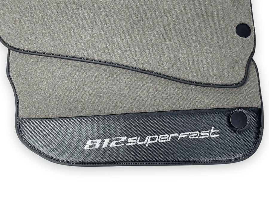 Gray Floor Mats For Ferrari 812 Superfast With Carbon Fiber Leather - AutoWin