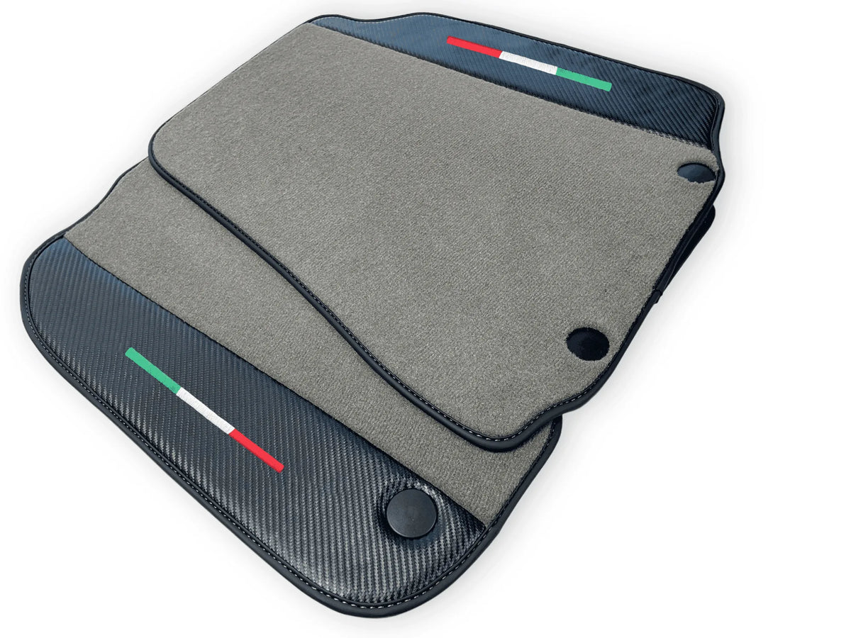 Gray Floor Mats For Ferrari F12 Berlinetta (2012-2022) With Carbon Fiber Leather - AutoWin