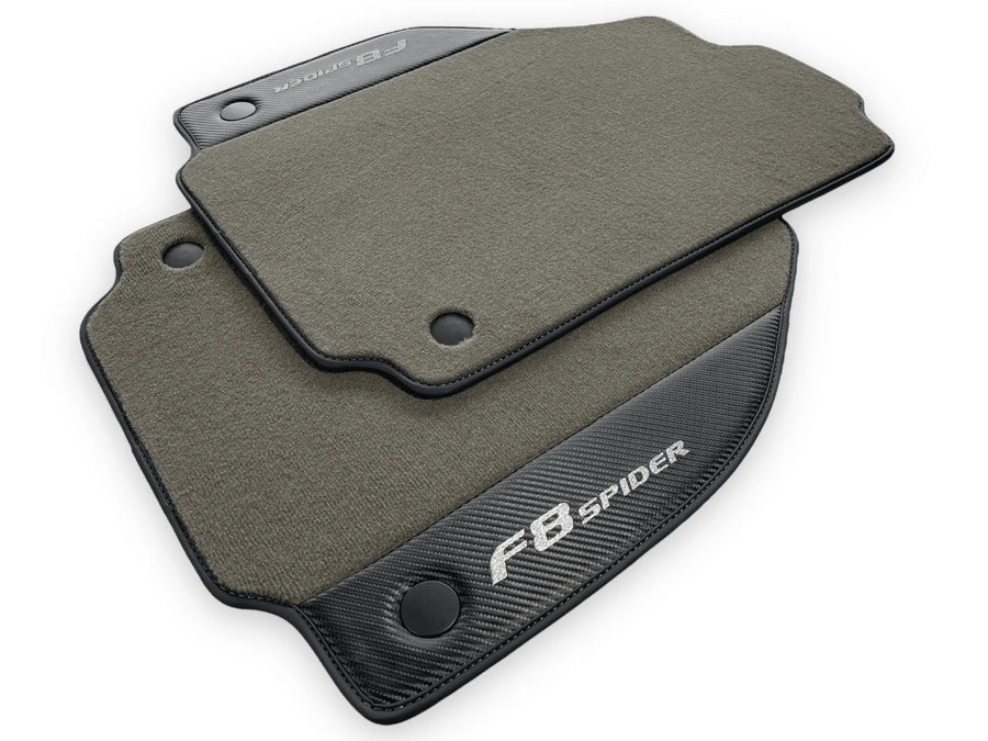 Gray Floor Mats For Ferrari F8 Spider 2019-2022 With Carbon Fiber Leather - AutoWin