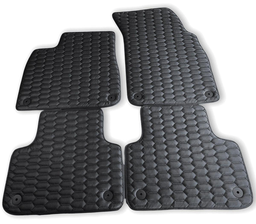 Customizable Black Stitched Leather Floor Mats for Audi A6 - C5 Avant Facelift (2002-2004) - AutoWin