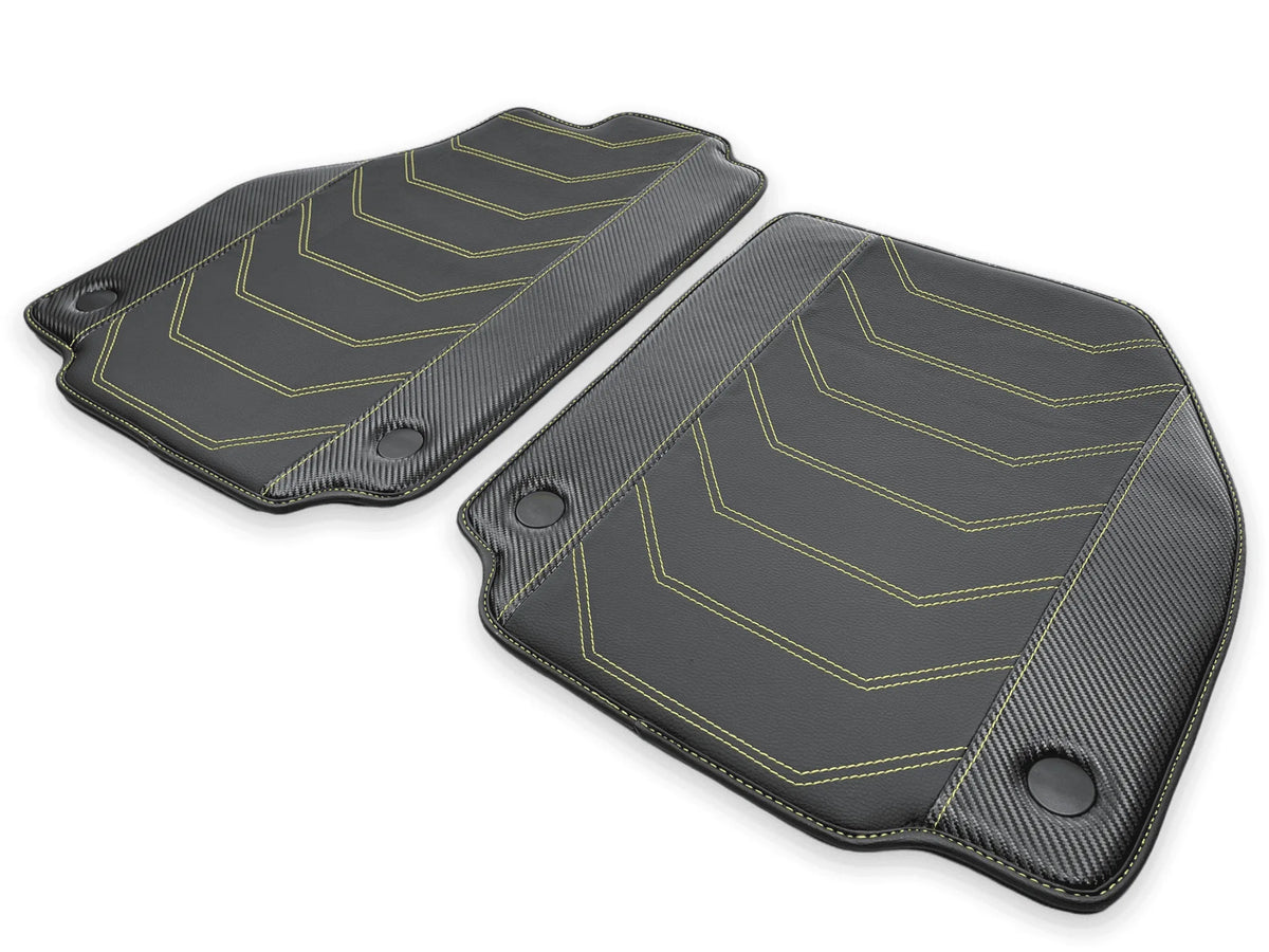 Leather Floor Mats For Ferrari 458 GT2 2012-2015 Black With Yellow Sewing