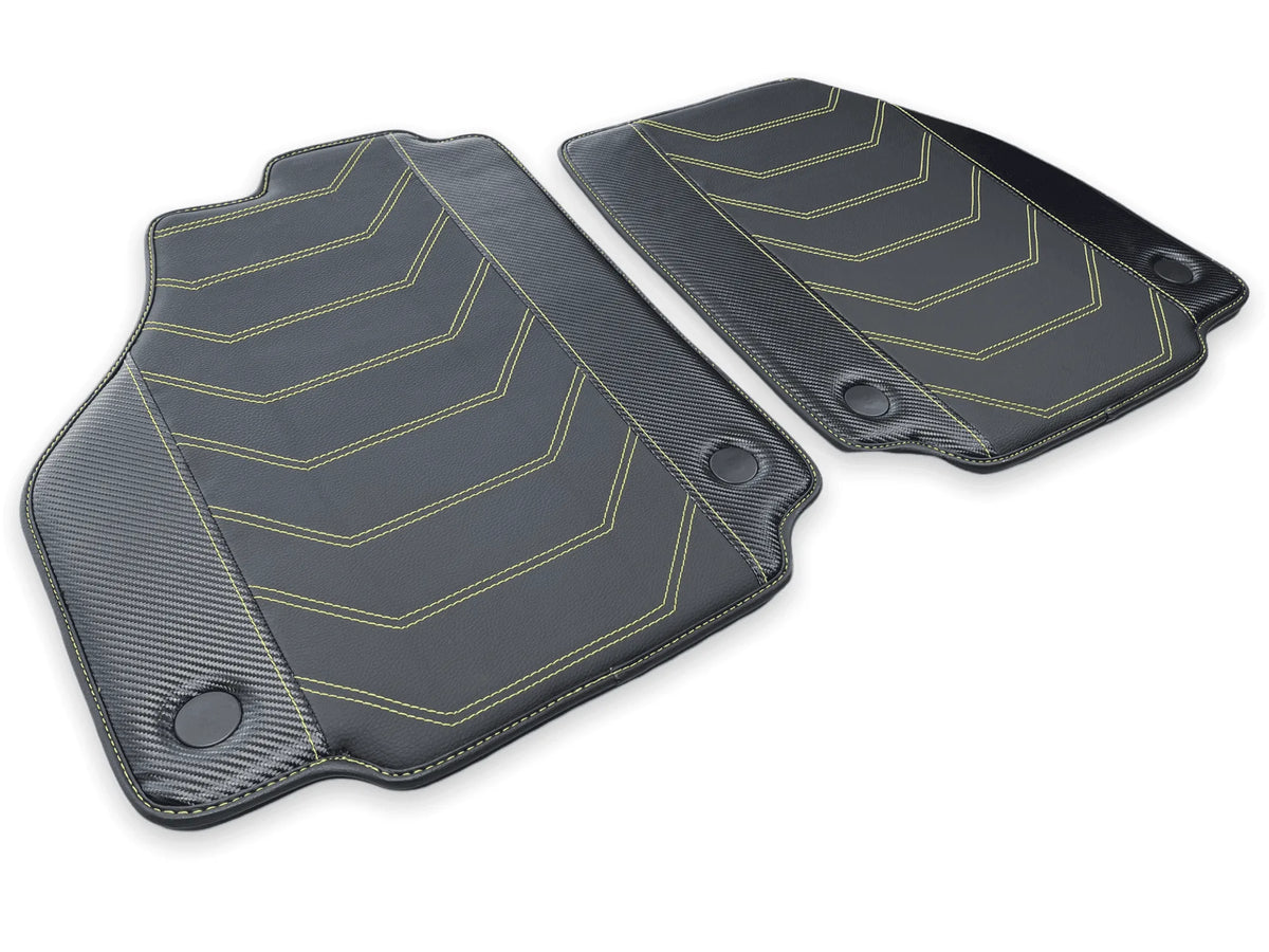 Leather Floor Mats For Ferrari 458 GT2 2012-2015 Black With Yellow Sewing