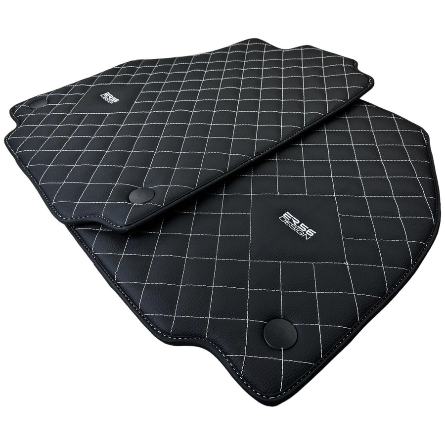 Leather Floor Mats for Ferrari 458 Italia (2009-2015) with White Sewing ER56 Design - AutoWin