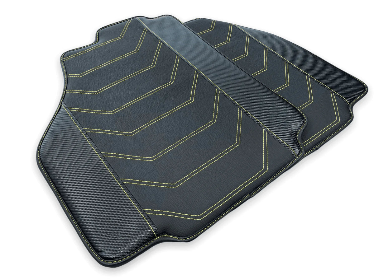 Leather Floor Mats For Ferrari 458 Speciale 2012-2015 Black With Yellow Sewing