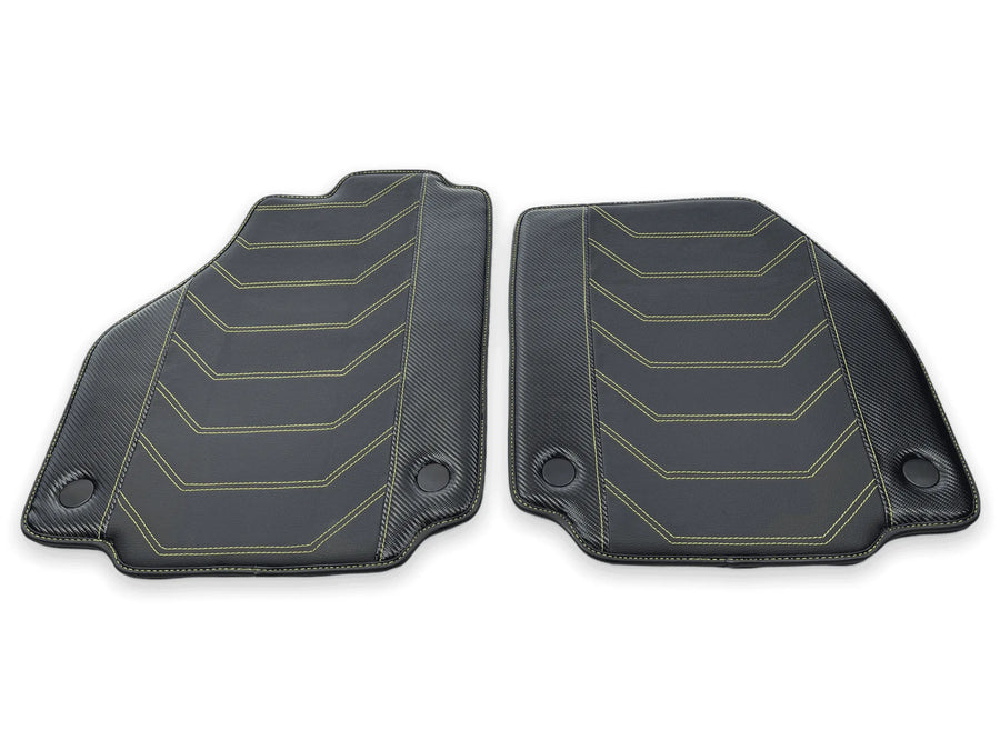 Leather Floor Mats For Ferrari 458 Spider 2012-2015 Black With Yellow Sewing