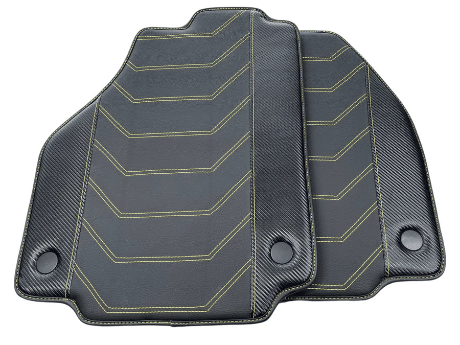 Leather Floor Mats For Ferrari 458 Spider 2012-2015 Black With Yellow Sewing