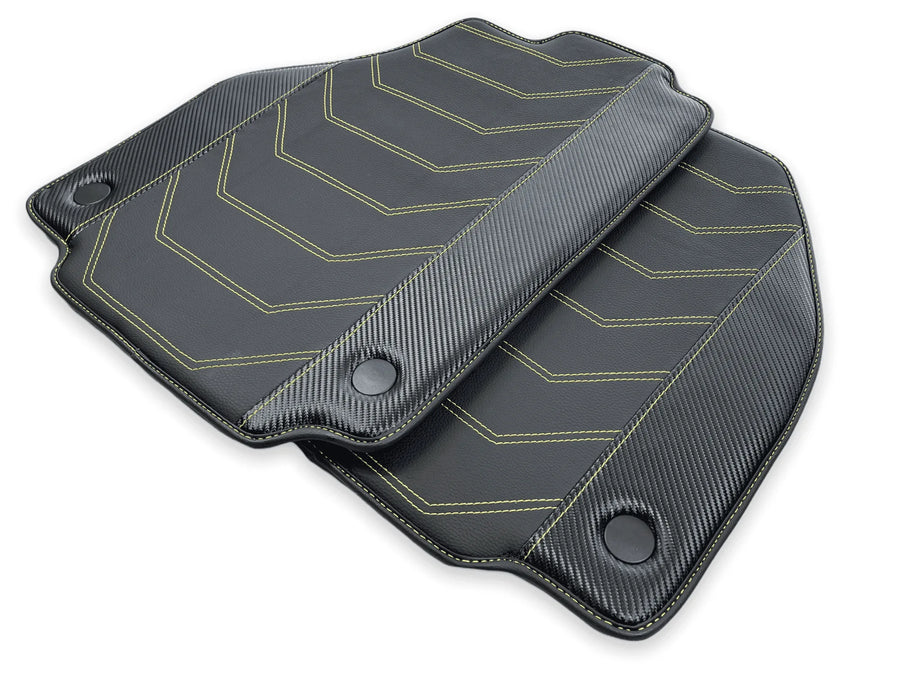 Leather Floor Mats For Ferrari 458 Spider 2012-2015 Black With Yellow Sewing