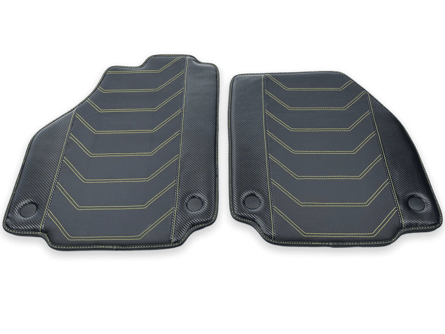 Leather Floor Mats For Ferrari 458 Spider 2012-2015 Black With Yellow Sewing
